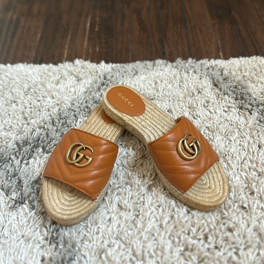 Gucci GG Marmont Espadrille Slide Sandals